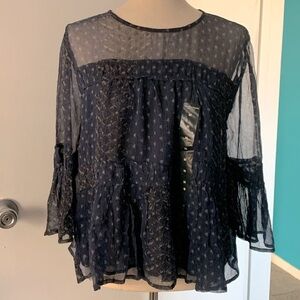 NWT Lucky Brand Gauzy Ruffled Long Sleeve Peasant Top
